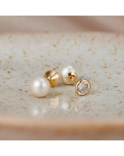 Posh Totty Designs Metallic Gold Pearl And Cz Stud Earrings