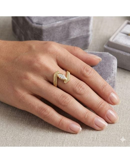 Artisan Metallic 14K Marquise Diamond Ribbed Open Wrap Ring