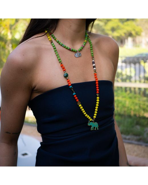 Ebru Jewelry Yellow Good Fortune Elephant Colorful Beaded Necklace
