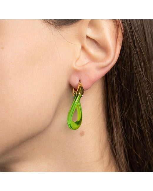 Gold & Honey Green Peridot Curb Link Lucite Birthstone Hoop Earrings