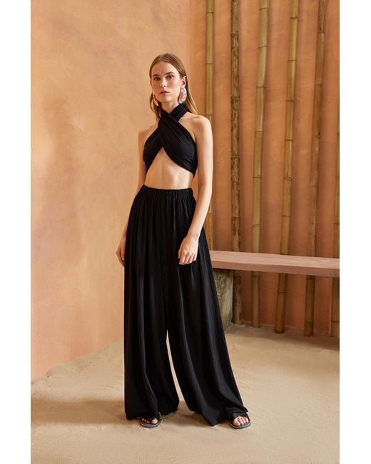 Lilamie Black Amalfi Cross Neck Summer Bustier Top