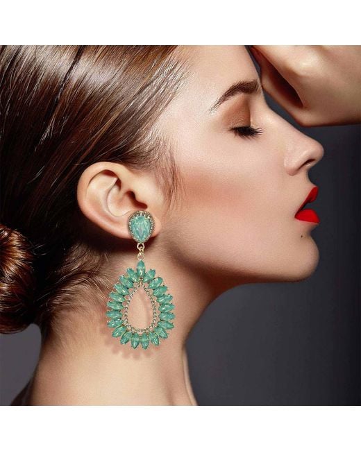 Michael Nash Jewelry Green Lorenza Aqua Navette Crystal Drop Earrings