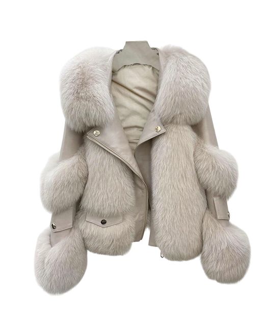 Jiaying Wang Wjy Studio London Gray Neutrals Galaxy Jacket Coat Faux Fur Eco-Friendly Leather Zipper
