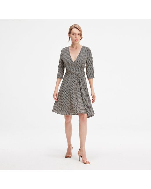 Smart and Joy Gray Crossed Draped On Side Skater Dress