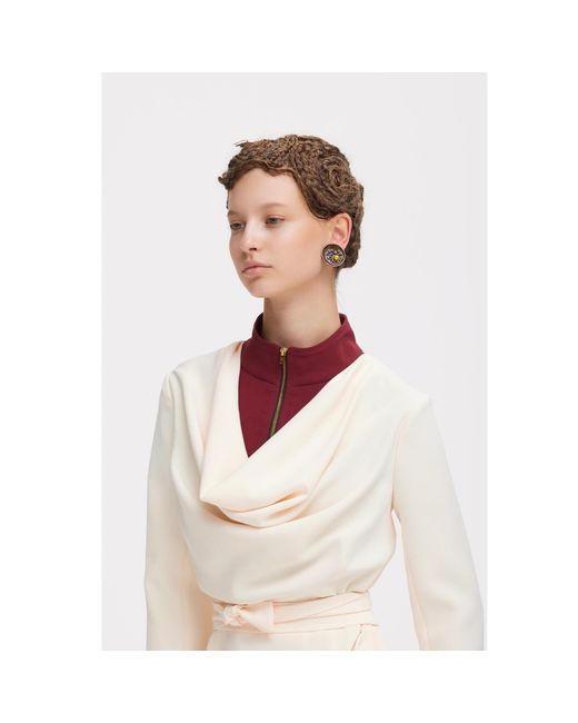 Julia Allert Natural Neutrals Two-Tone Asymmetric Draped High-Neck Midi Dress – Ivory