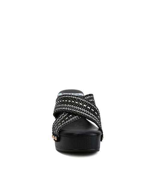 Rag & Co Black Finley Raffia High Block Heel Clogs