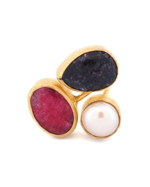 Ebru Jewelry Multicolor Sacred Harmony Triple Gemstone Statement Ring