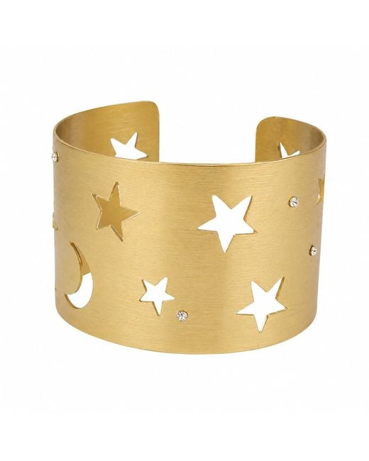 Rare Matters Jewelry Metallic Celestial Star & Moon Cut-Out Cuff Bracelet With Rhinestones