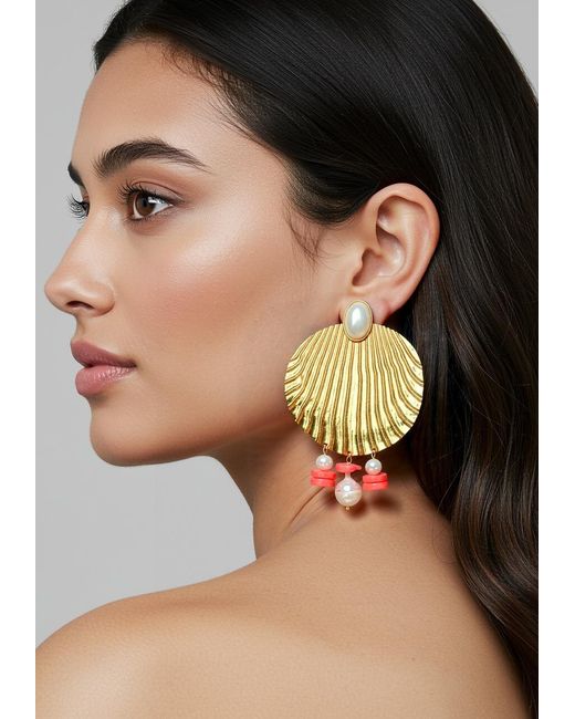 Laura Gray Green Coral & Pearl Shell Earrings