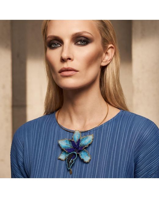 Iliana Arrazola Blue Orchid Choker, Baby And Cobalt, Glass Beads, Beaded Jewelry