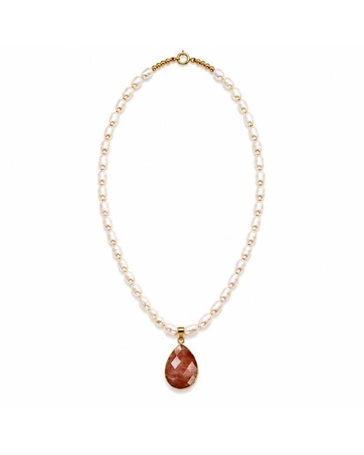 ORIGIN OF HEARTS Metallic Neutrals Terra Necklace – Freshwater Pearl & Moonstone Pendant Necklace