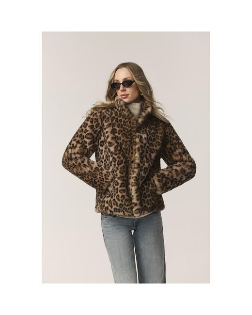 ISSY LONDON Brown Neutrals Claudia Luxe Faux Fur Jacket Leopard