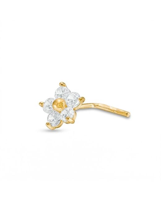 Zahav Jewelry Metallic 14K Solid 24G Flower Cz L-Shape Nose Stud