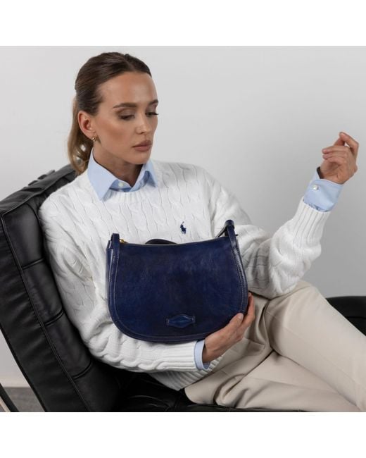 Time Resistance Blue Leather Hobo Bag For