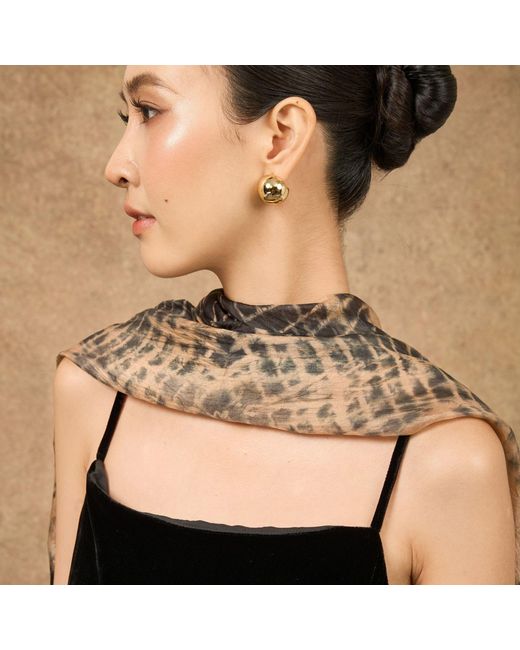 Silk and Bears Metallic Natural Sand & Charcoal Burst Habotai Silk Scarf – Hand-Dyed Mulberry Silk