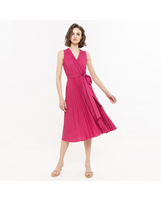 Nissa Purple Lurex Thread Viscose Dress Pink