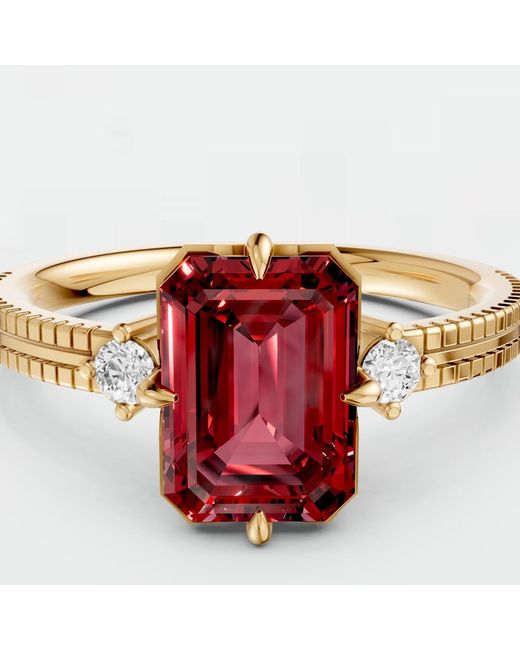 Aya Fine Jewelry Red Emerald Cut Ruby Solitaire Ring