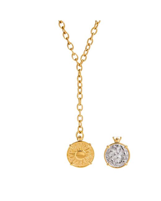 Olivia Le Metallic Reversible Two Tone Coin Lariat Necklace