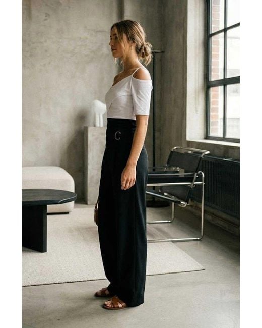 Conquista White Asymmetric Wrap Top With Contrast Panel