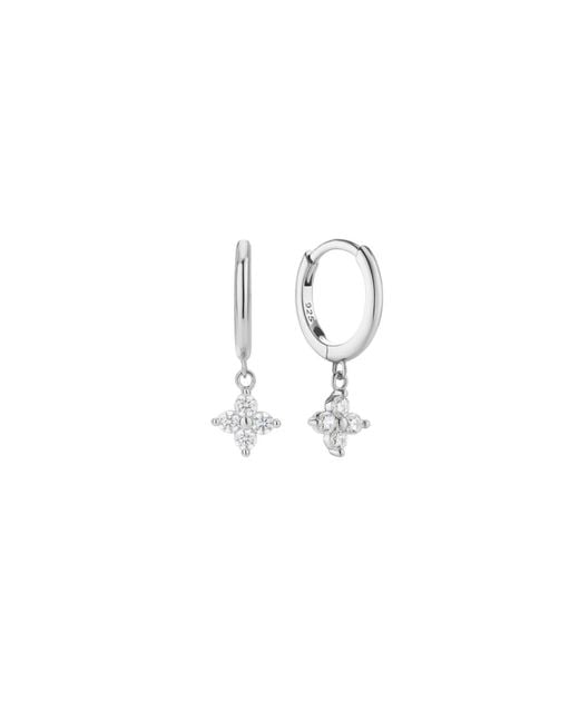Vanhi White Flora Crystal Charm Huggies