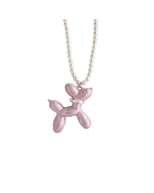 POPORCELAIN Pink Sweet Porcelain Balloon Doggie Pearl Necklace