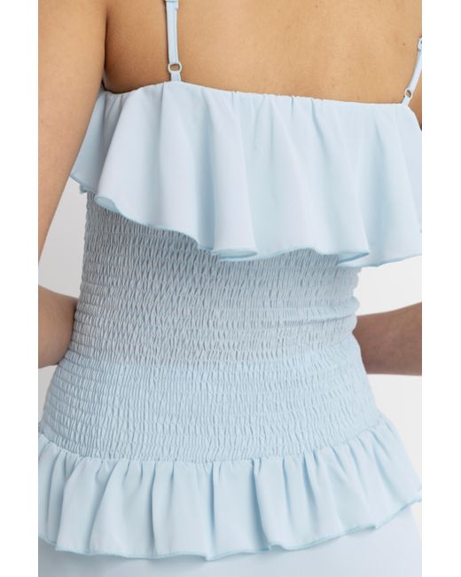 Amy Lynn Blue Stefania Draped Ruffles Top