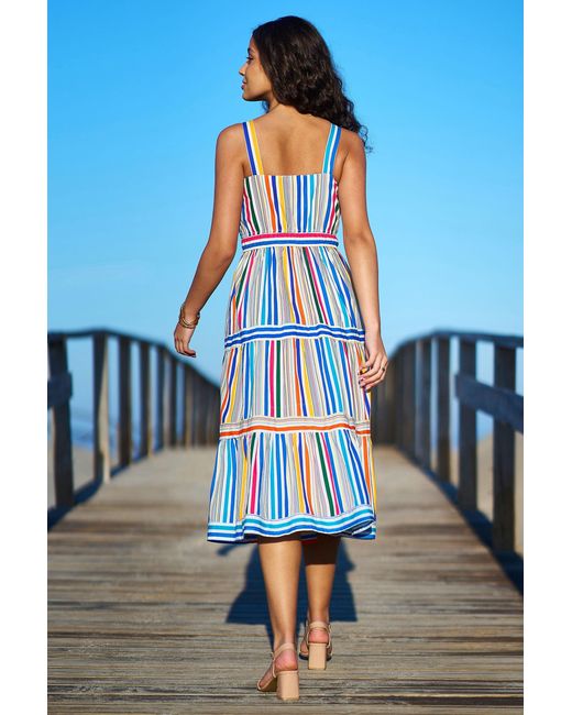 Yumi' Blue Multicolour Stripe Cotton Midi Sun Dress