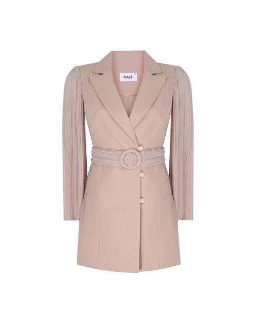 NALÈ Pink Pleated Sleeves Blazer With Detachable Belt & Palazzo Wide Leg Trouser Suit