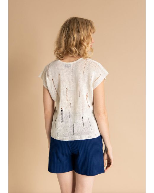 SALANIDA White Terra Distressed Linen Top
