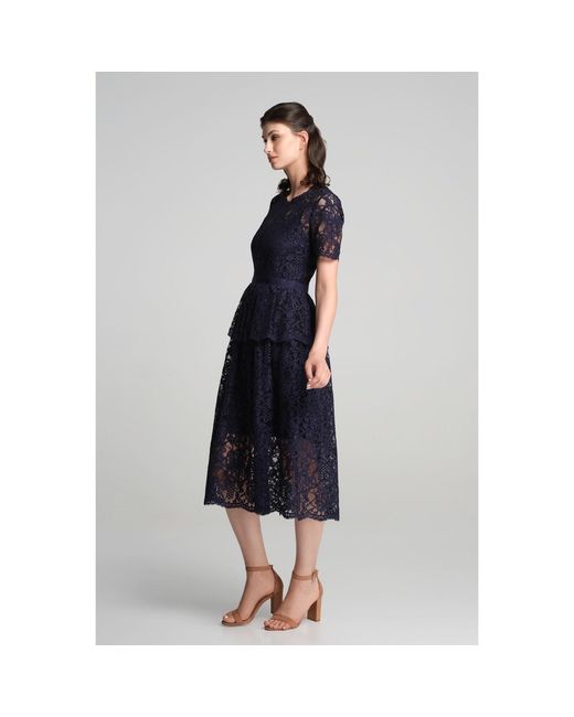 Rumour London Blue Lucia Lace Midi Dress With Peplum