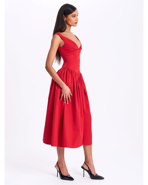 Miss Circle New York Red Nahla Drop Waist Midi Dress With Buttons
