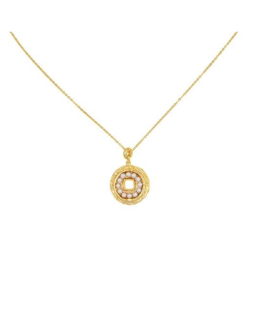 Aurozia Metallic Pearls Of Fortune Coin Plated Pearl Pendant Necklace