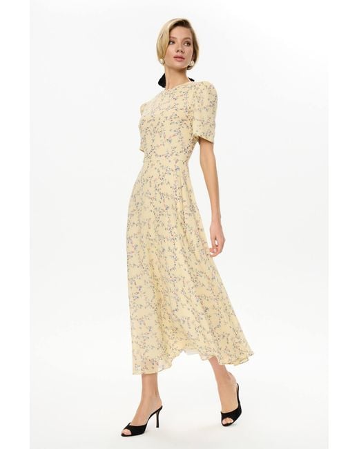 POST MERIDIEM Natural Light- Short Sleeve Floral Midi Dress