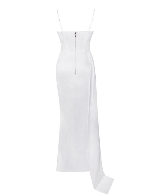 Miss Circle New York White Vanity Satin High Slit Draping Corset Gown With Crystals