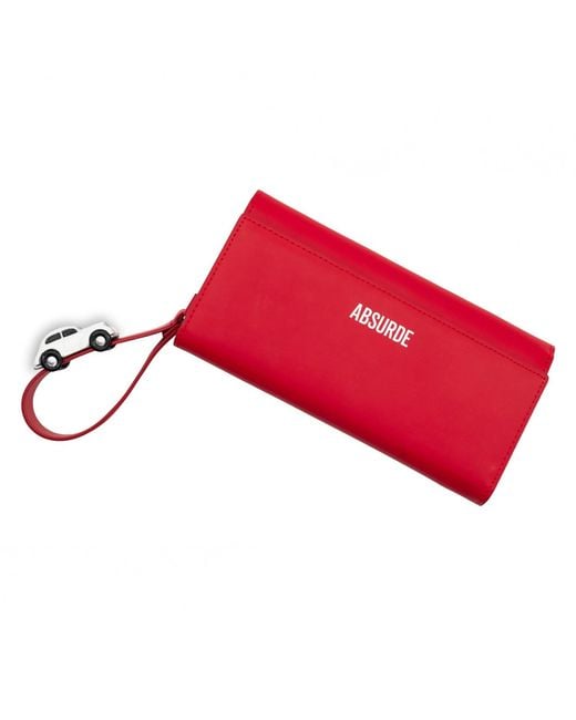 Absurde Red Parking Leather Bifold Wallet With Car