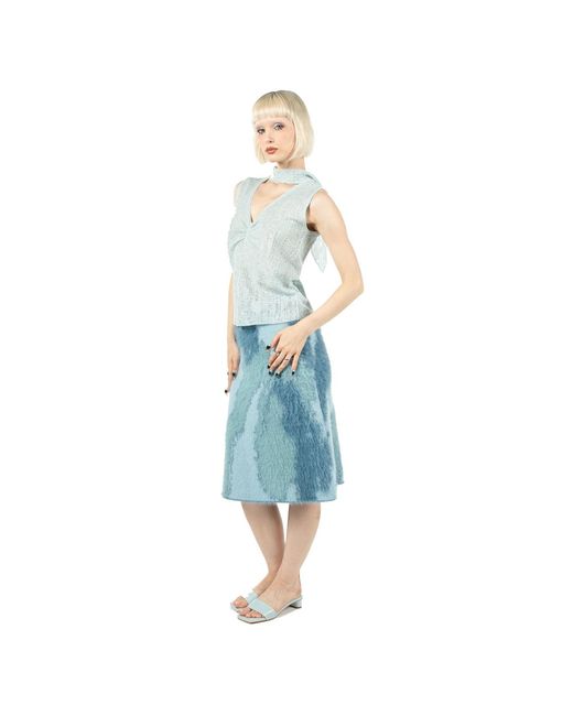 RIVERPEACE.CO Blue Aqua Drift Textured Midi Skirt