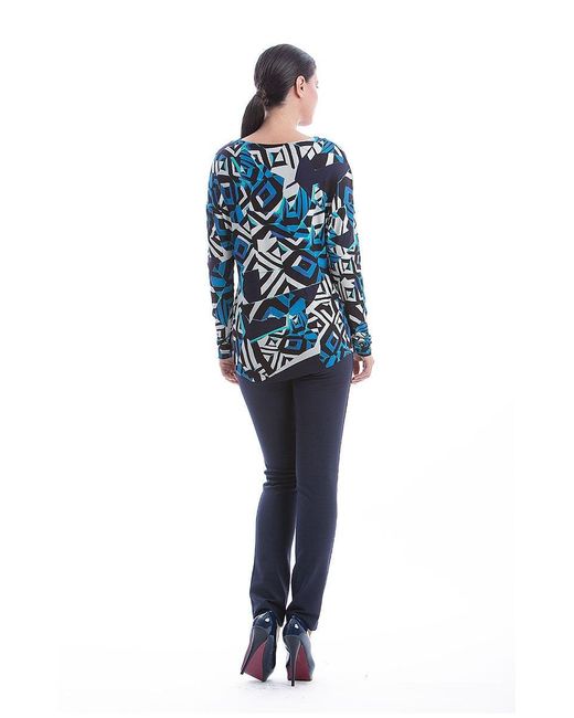 Conquista Blue Viscose Elastane Jersey Top – Geometric Print