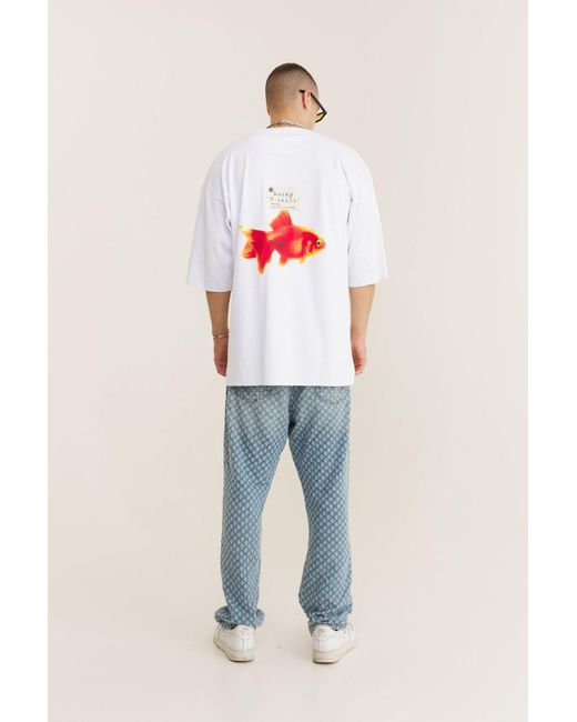 mysimplicated White Oversized T-Shirt With Lucky Fish Design for men