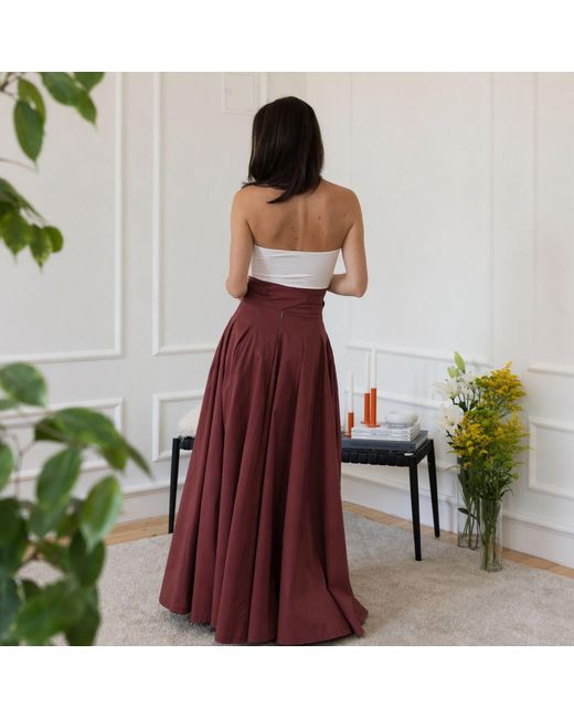 Nikka Place Red Summer Cocktail Maxi Cotton Skirt With High Waist