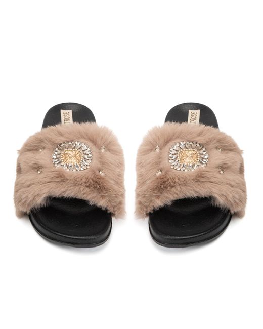 Rettrose Multicolor Aubrey Luxury Plush Diamanté Embellished Handmade Sliders
