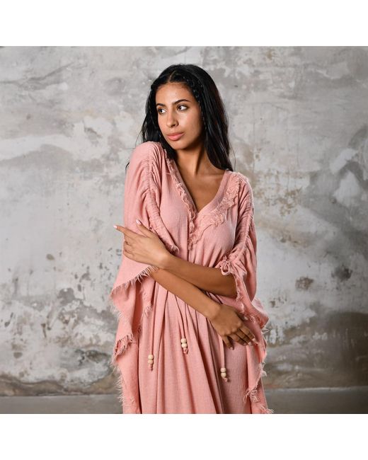 Zhenabia Pink Boho Kaftan Summer Maxi Dress