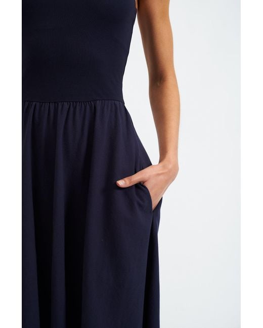 Louche Blue Soumia Jersey Bodice And Recycled Cotton Skirt Midaxi Dress