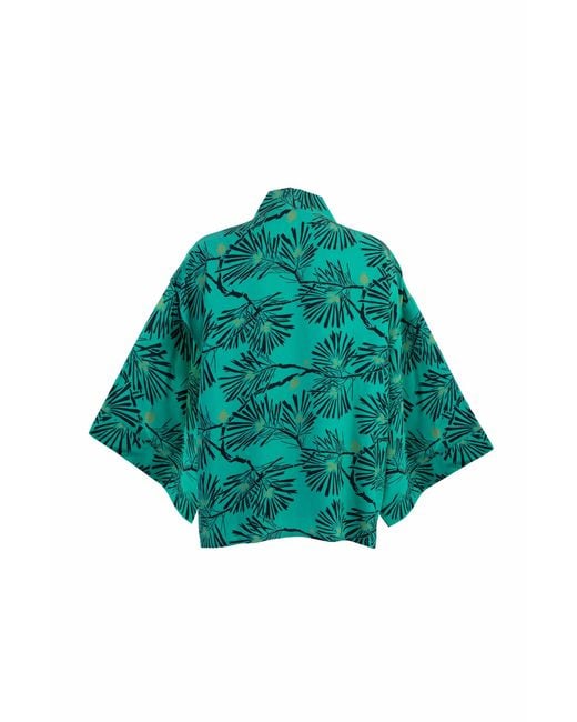 Artemis Muse Green Japanese Pine Needle Print Short Light Weight Kimono