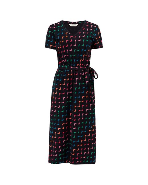 Sugarhill Blue Mara V Neck Jersey Midi Dress Undulating Waves