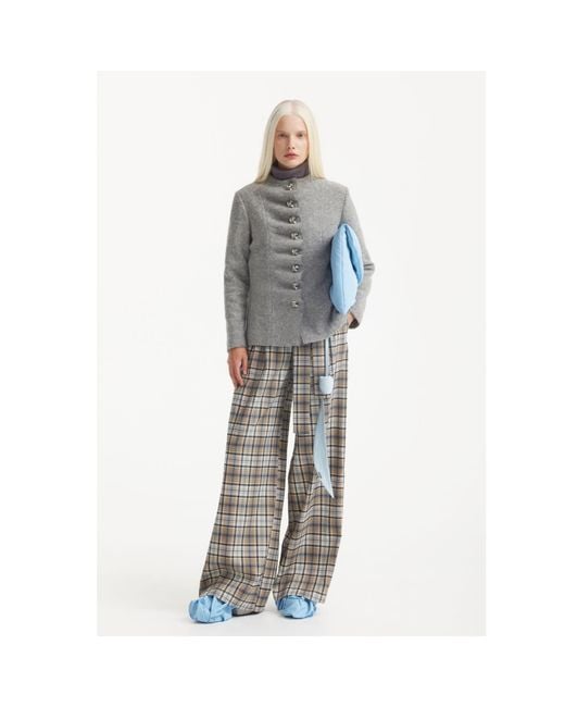 Julia Allert Gray High Waist Long Wide Leg Trousers – Plaid