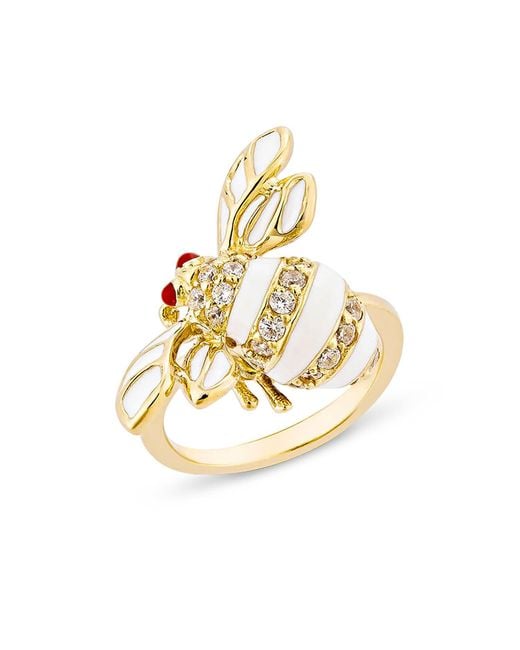 SALLY SKOUFIS Metallic Queen Bee Ring With Made Cz Diamond Stimulant & Ivory Enamel