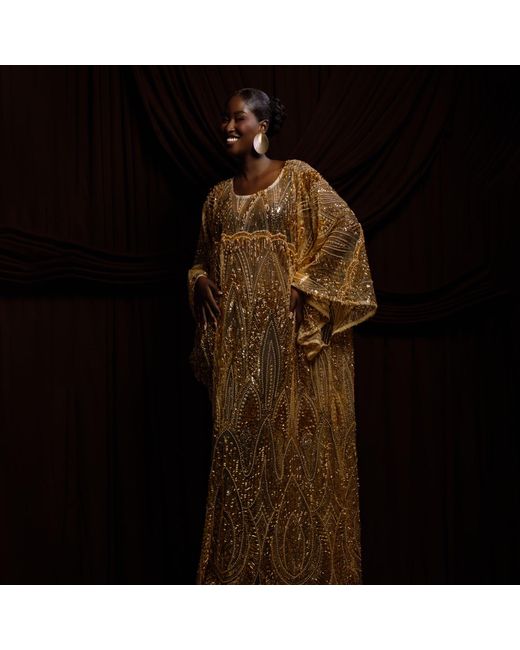 NALÈ Natural Beaded Embellished Kaftan Dress