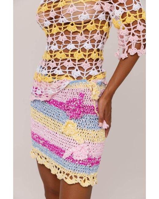 Andreeva Pink Bird Of Paradise Handmade Mini Crochet Skirt