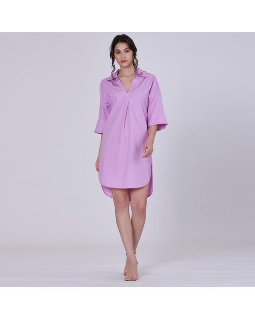 Smart and Joy Purple Cotton Minimalist Shirt Dress