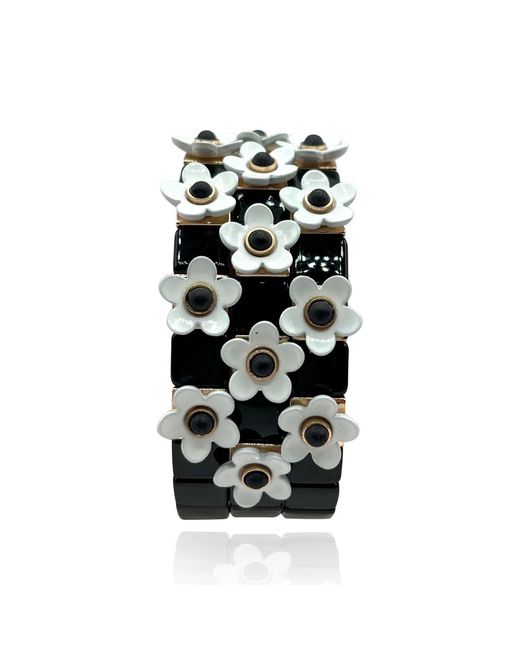 Michael Nash Jewelry Black Grazia And Floral Enamel Elasticized Bracelets